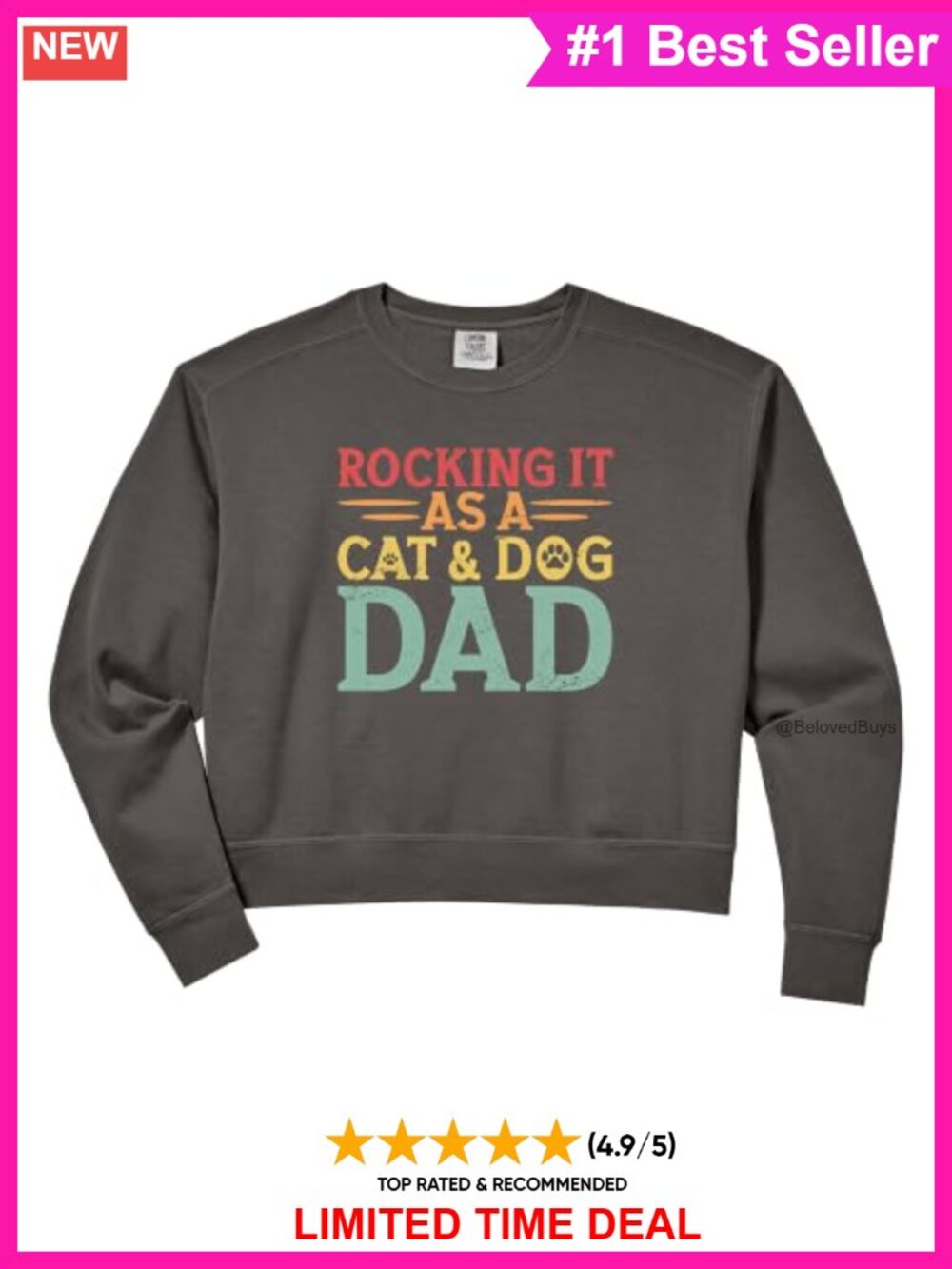 Comfort Colors Crop Sweatshirt Cat Dog Dad Graphic Pullover Cotton Blend